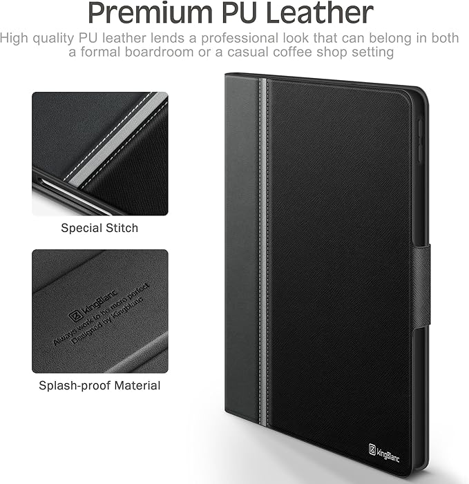 KingBlanc Case for iPad Air (3rd Generation) 10.5" 2019 / iPad Pro 10.5 inch 2017 Case with Apple Pencil Holder, Vegan Leather Smart Cover, Auto Sleep/Wake, Multi-Angle Folding Stand, Black × Gray