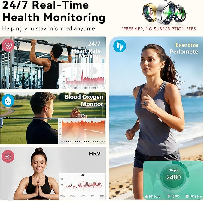 Smart Ring for Women & Men, Health & Fitness Tracker with Heart Rate/Sleep Monitoring/Blood Pressure, 5ATM Waterproof, Activity Trackers with Free App, Valentine's Day Gifts for Women