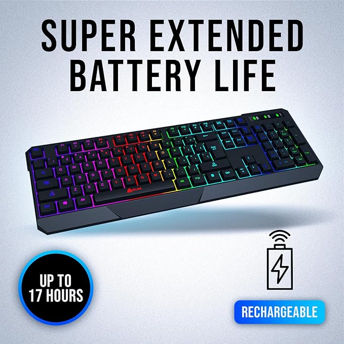 KLIM Chroma Wireless Keyboard – RGB Backlit Gaming, Rechargeable Battery, PC Keyboard, Durable & Water-Resistant, Compatible with PS4, PS5 & Mac - Black