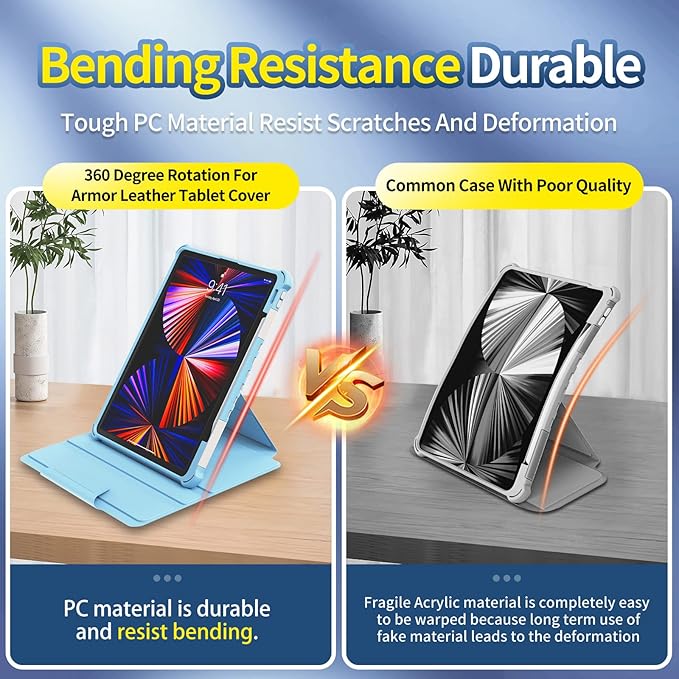 Rotating Case for iPad Pro 12.9" 6th/5th/4th Gen 2022/2021/2020 Smart Cover with Pencil Holder, Techcircle Hybrid TPU+PC Magnetic Cover Soft Bumper Slim Folio Shockproof Protective Case-Baby Pink