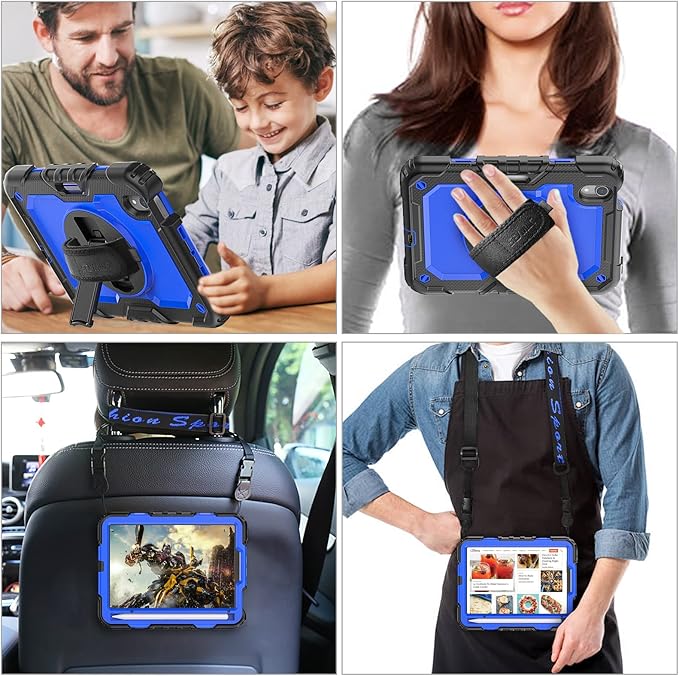 SEYMAC stock Case for iPad mini 7 (A17 Pro) 2024/ Mini 6 8.3'' with Screen Protector Pencil Holder [360 Rotating Hand Strap] &Stand, Drop-Proof Case for iPad mini 7th/6th Generation 8.3", Blue+Black