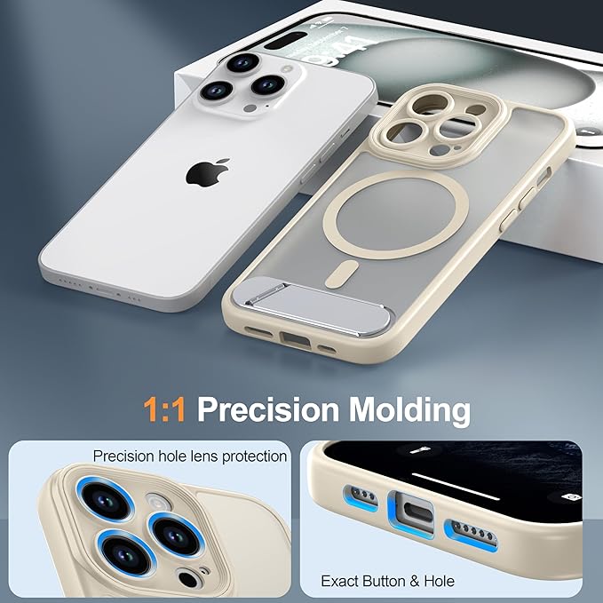 Magnetic Compatible with iPhone 13 Pro Case, [Built-in Kickstand][Full Camera Protection][Compatible with MagSafe][Anti-Fingerprint] Shockproof Phone Case for iPhone 13 Pro 6.1",Beige