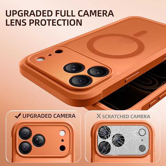 BERFY for iPhone 17 Pro Case, Compatible with MagSafe, Built-in Privacy Screen Protector, Camera Protection, Shockproof Full Body Phone Case 6.3", Translucent Cosmic Orange