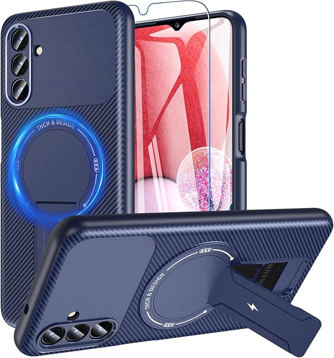 OWKEY Case Samsung Galaxy A13 5G, Magnetic Phone Case with Stand & Screen Protector, Anti-Fingerprint Shockproof Protective Case for Samsung A13 (Blue)