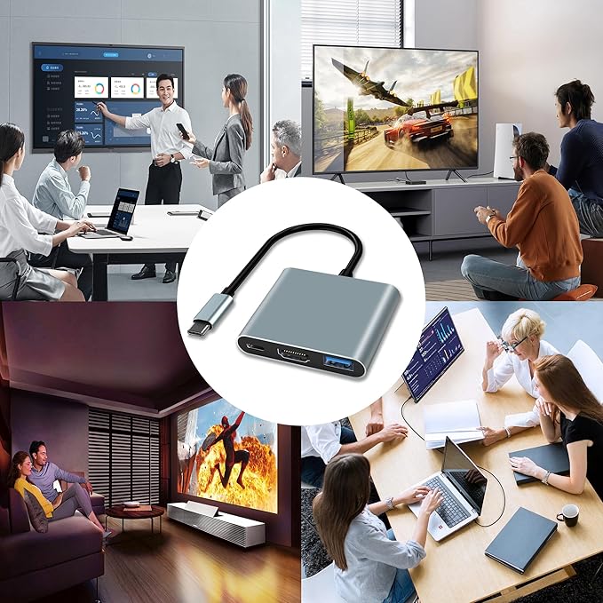 USB C Adapter, USB C to HDMI Multiport Adapter, USB C Hub, USB C to USB Adapter with 4K HDMI, USB 3.0, 100W Power Delivery, for iPhone 15, Samsung, MacBook, iPad pro, Chromebook, Dell, Switch