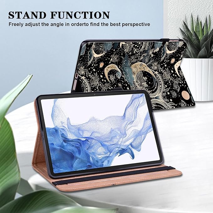 Case for iPad Pro 11 Inch (M5/M4) 2025/2024, PU Leather Tablet Cases Flip Folio Multi-Angle Viewing Stand Protective Cover with Card Slots - Moon