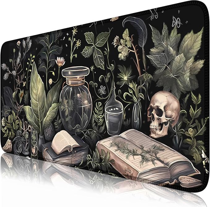 Dark Academia Desk Mat Mouse Pad XXL Extended Large Gaming Desk Pad Mousepad, Mystical Green Plant Computer Laptop Keyboard and Mouse Mat, Desktop Decor for Women Girl Office 31.5x15.7 in