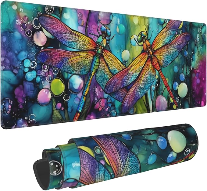 Dragonfly Mouse Pad Extended Large Gaming Mouse Pad XL Stitched Edges for Gamer Home Office 31.5 X 11.8 Inch
