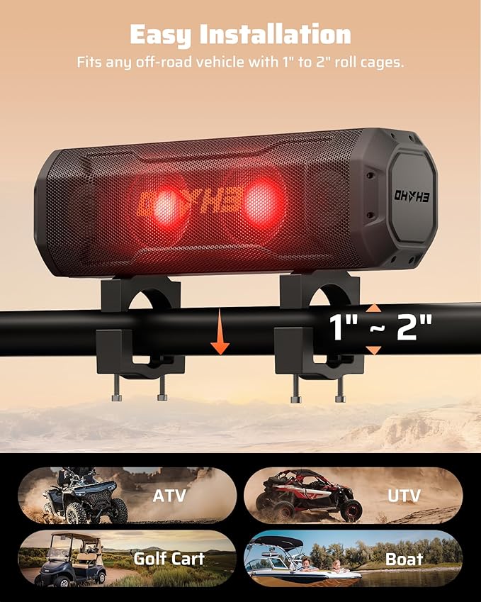 Ehaho 17-Inch UTV Sound Bar, 4-Speaker Bluetooth Golf Cart Speakers [RGB & Strobe Light] IP66 Waterproof ATV Speaker System, SXS SoundBar Compatible with Polaris RZR, CFmoto, Can-Am