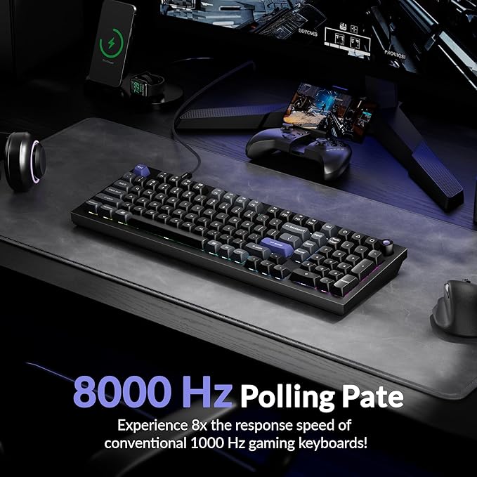 Keychron Q5 HE 96% 8K Wired Hall Effect Gaming Keyboard, Rapid Trigger Magnetic Switches Keyboard Hot Swappable, 8000 Hz Polling Rate, Adjustable Actuation, Aluminum, RGB, QMK, Mac/Windows – Black