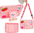for Samsung Galaxy Tab A9 Plus Case Girls - with Shoulder Strap & Rotating Stand Cute Pink Bear 3D Cartoon for Kids Soft Silicone Protector Samsung A9 Tablet 2023