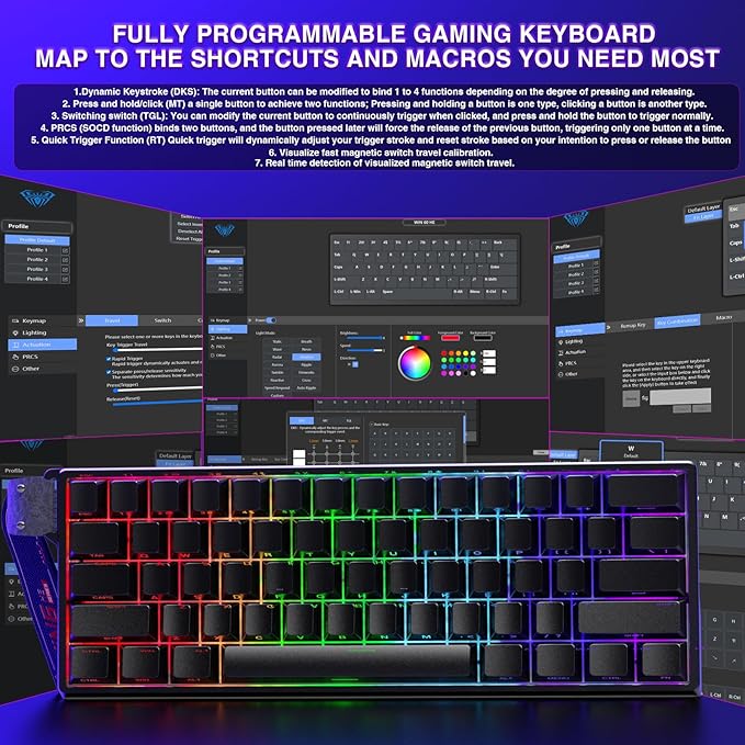 Aula WIN60 HE - 60% Mechanical Gaming Keyboard Wired, Magnetic Switch Hot Swappable, Adjustable Actuation Rapid Trigger Mode, 8000 Hz Polling Rate, RGB Small Keyboard 60 Percent Compact Design for PC