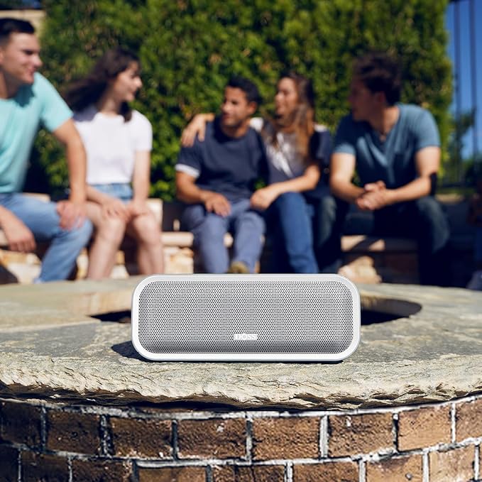 DOSS SoundBox Pro+ Bluetooth Speaker, Immersive 24W Stereo Sound with Booming Bass, IPX6 Waterproof, 15H Playtime, Mixed Colors Lights, Wireless for Backyard, Hiking, Garage, Party-Grey
