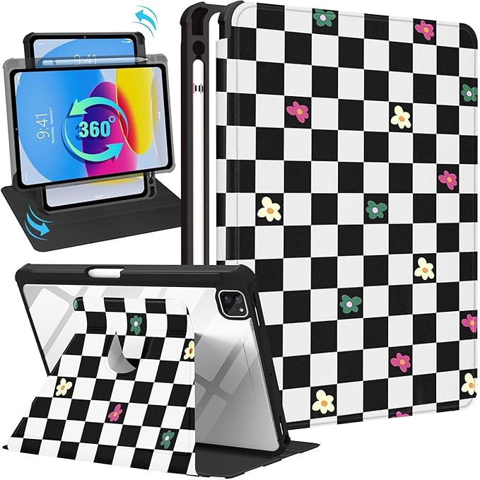 Uppuppy for iPad Air 11 inch Case, Air 5th/4th Generation 10.9, Pro 11'' Case Women Girls for Apple Pencil Holder Cute Plaid Rotating Folio Cover for iPad Air 11 2024 (M2), 10.9 2022 2020, Pro 11