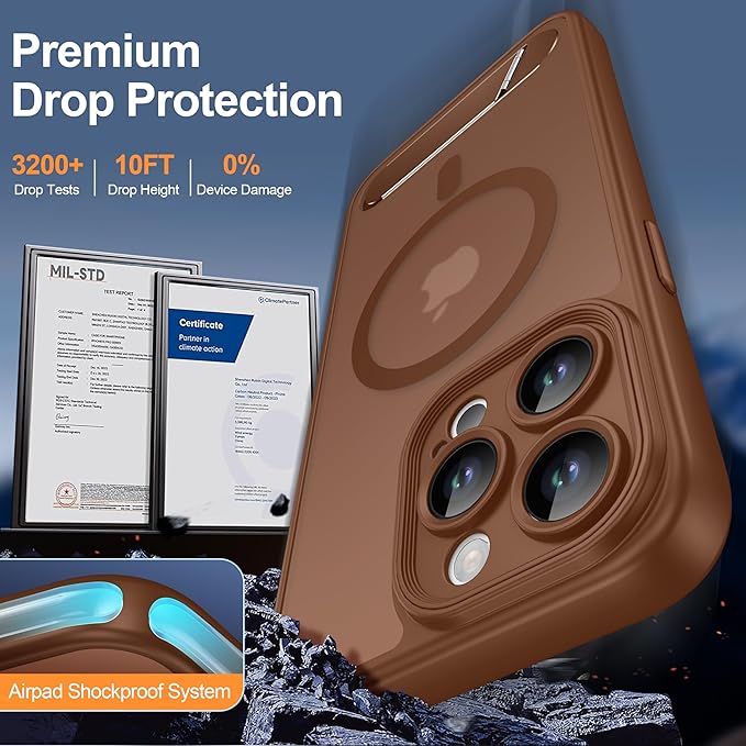 Magnetic Compatible with iPhone 15 Pro Max Case, [Built-in Kickstand][Full Camera Protection][Compatible with MagSafe][Anti-Fingerprint] Shockproof Phone Case for iPhone 15 Pro Max 6.7",Brown