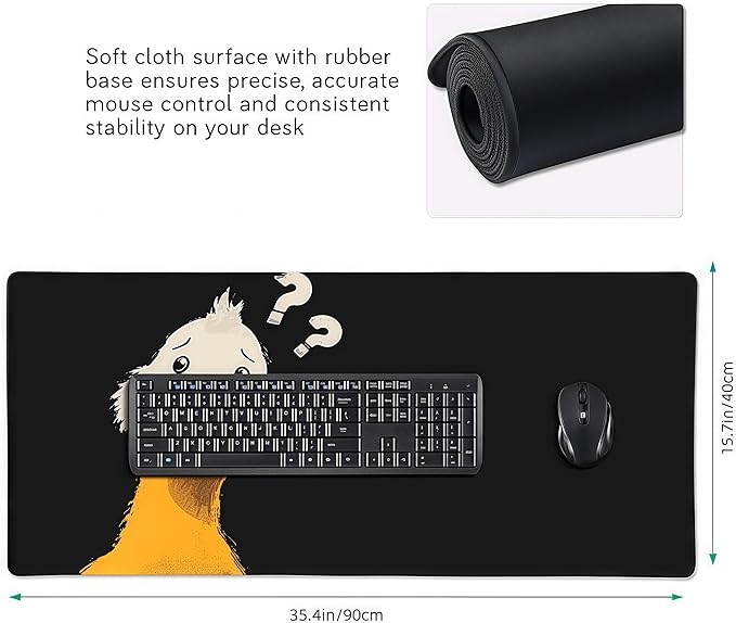 Cute Duck with Question Mark XXL Large Mouse Pad, 35.4x15.7 Inches Extended Desk Mat, Non-Slip Rubber Base, Black Gaming Mouse Pad for Wireless Mice and Keyboards