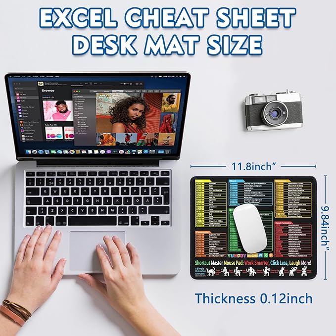 Excel Cheat Sheet Desk Pad - Excel Cheat Sheet Desk Mat - Mouse Pads, Non-Slip Base Portable Mousepad Suitable Ideal for Office, Gaming, etc (1, 11.8" x 9.84")