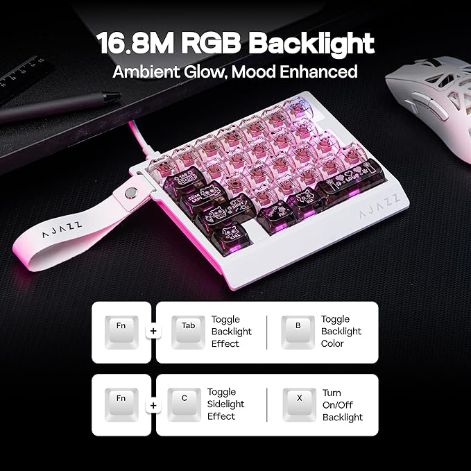MechLands AJAZZ AK029 One Handed Gaming Keyboard, 8Khz Polling, 29 Keys Rapid Fast Wired Keyboard, SOCD & DKS, Magnetic Switch, Adjustable Actuation, RGB Backlits, Aluminum Plate (Black Pink)