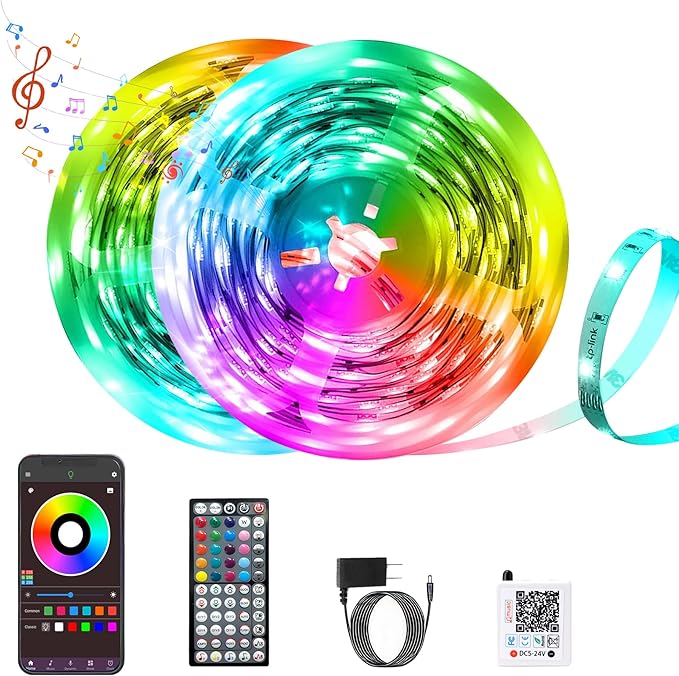 GANZQH Led Lights for Bedroom 150FT Music Sync Color Changing Led Strip Lights with Remote and App Control, RGB Led Lights for Room, Christmas Decor (2 * 75FT)
