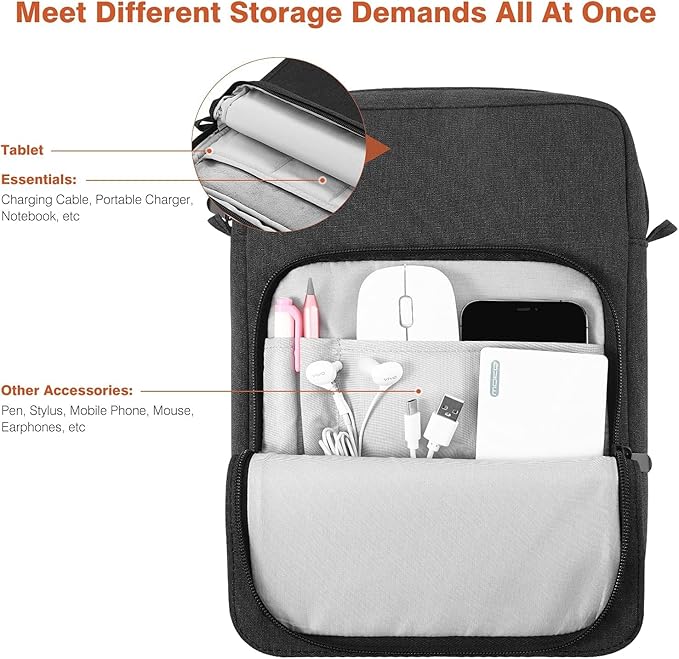 Dadanism 9-11 Inch Tablet Sleeve Bag Carrying Case with Shoulder Strap for iPad (A16) 11", iPad 10th Gen 10.9", iPad Air M4/Pro M5 11", iPad 9/8/7th 10.2", Galaxy Tab A11+ Plus 11",Black & Grey
