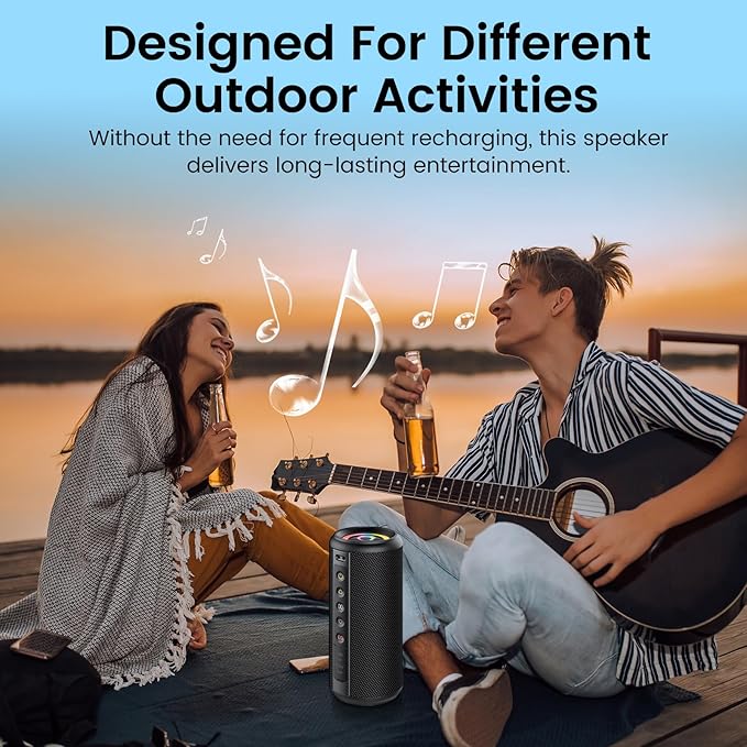 Portable Bluetooth Speaker, 2026 Bluetooth 5.4 Wireless Speaker with 20W HD Loud Stereo Sound, 20H Playtime, LED Lights, IP7, TWS Pairing, Built-in Mic, for Outdoor, Home, Beach, Party, Gift
