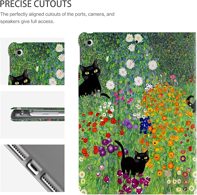 for iPad 9th Generation Case, iPad 8th Generation Case, iPad 7th Generation Case,iPad case 9th Generation 10.2 inch Shockproof Protective Multi-Angle Adjustable Stand Auto Wake/Sleep,Flower Garden Cat