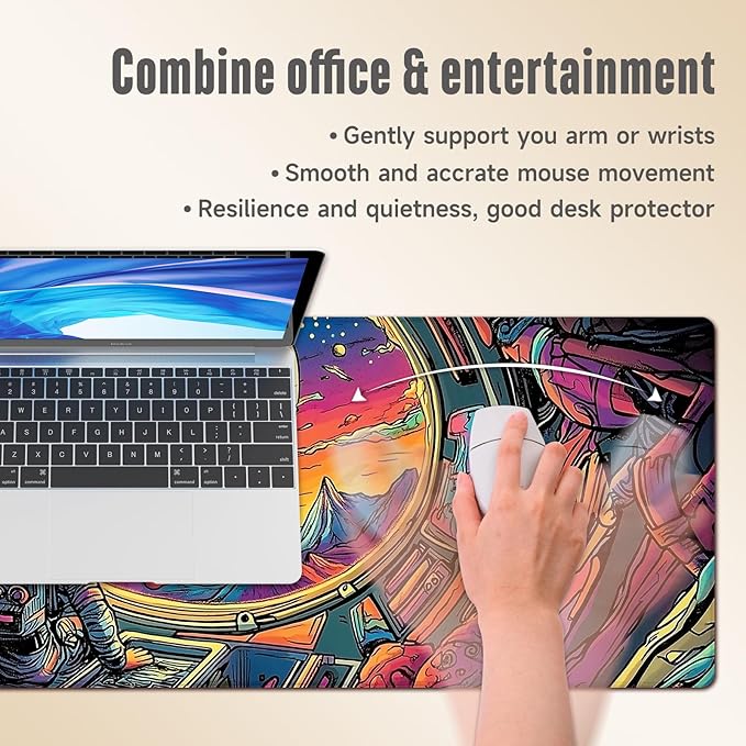 Extended Gaming Mouse Pad, Large Mouse Mat 3 mm Nature Rubber Base Mousepad with Stitched Edges, Non-Slip Desk Mat for Office Home Great Gift 31.5x11.8 Inch (Astronaut 3)