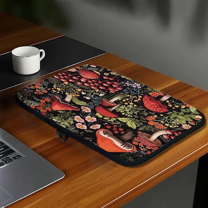 Mushroom Laptop Protective Sleeve for Women Men 17 inch Flower Computer Sleeve Neoprene Laptop Bag Lightweight Lap Top Case Suitable for Travel School Office Organizers Black
