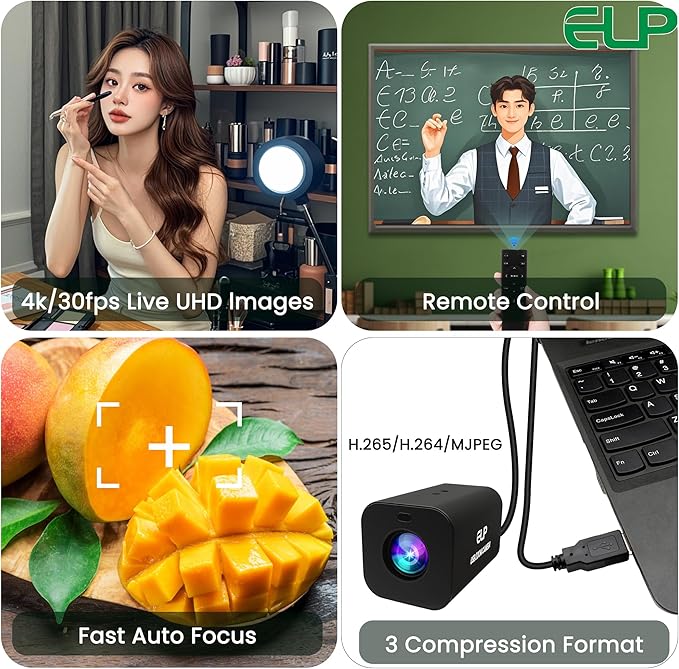 ELP 21X Zoom 4K 30fps USB Camera 1080P 60fps HDMI USB Webcam Autofocus Manual Focus PC Web Cam H.265 H.264 High Speed Web_Camera for Church Streaming Video Conference (21X Zoom)