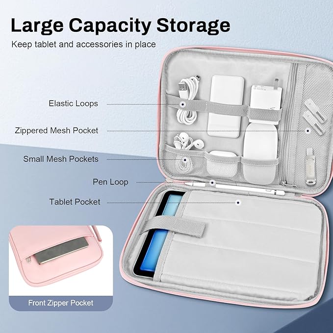Dadanism 9-11 Inch Tablet Sleeve Padded Carrying Case with Handle, Protective Travel Bag for iPad A16 11" 2025, iPad Air M4/Pro M5 11", iPad 10th Gen 10.9", iPad 10.2", Galaxy Tab A11+ 11", Pink