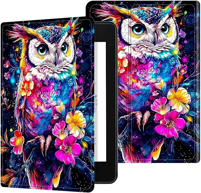 for Case for 6" Kindle 10th Generation 2019 Release (Model No J9G29R) E-Reader Case, Slim Kickstand Stand Leather Smart Cover with Auto Wake/Sleep, Flower Owl