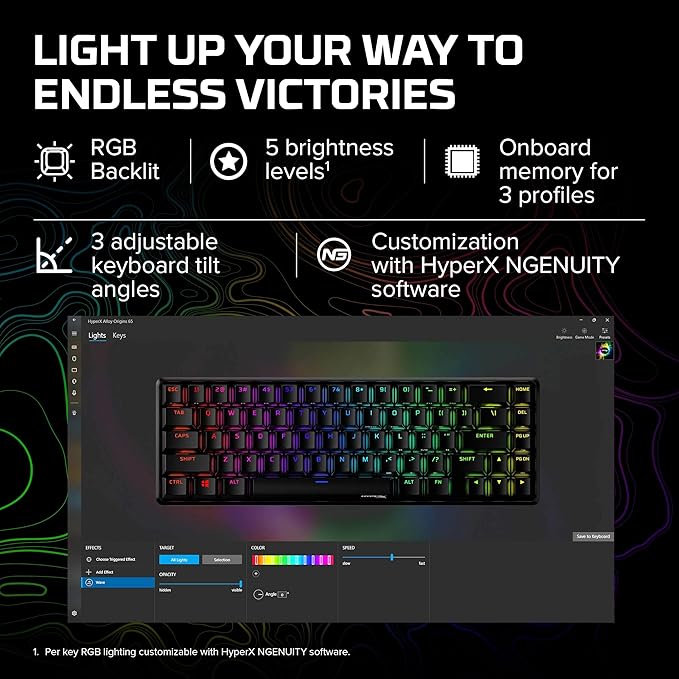 HyperX Alloy Origins 65 - Mechanical Gaming Keyboard – Compact 65% Form Factor - Tactile Aqua Switch - Double Shot PBT Keycaps - RGB LED Backlit - NGENUITY Software Compatible