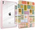 Case for iPad Pro 11 inch (M5) 2025 (M4) 2024 Release Slim Lightweight Cute Light Pink Cover with Clear Back TPU Edge Pencil Holder Trifold Stand, Flower Patchwork