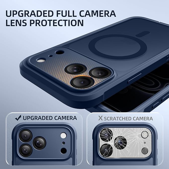 BERFY for iPhone 17 Pro Max Case, Compatible with MagSafe, Built-in Privacy Screen Protector, Camera Protection, Shockproof Full Body Phone Case 6.9", Translucent Blue