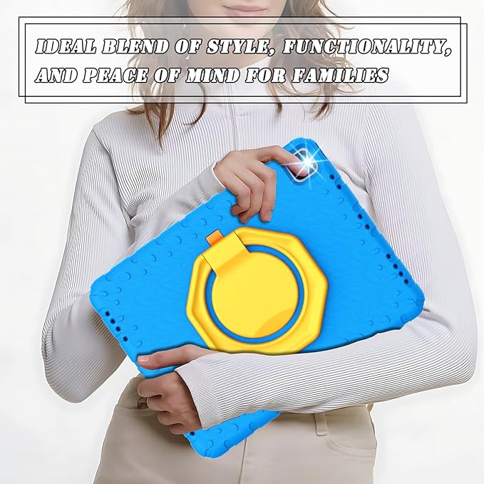 for iPad Pro 12.9 Case 3rd 4th 5th 6th Generation with Pencil Holder & 360° Rotating Handle Stand, New Cute Rugged Cover for iPad Pro 12.9 inch 2022/2021/2020/2018 - Blue