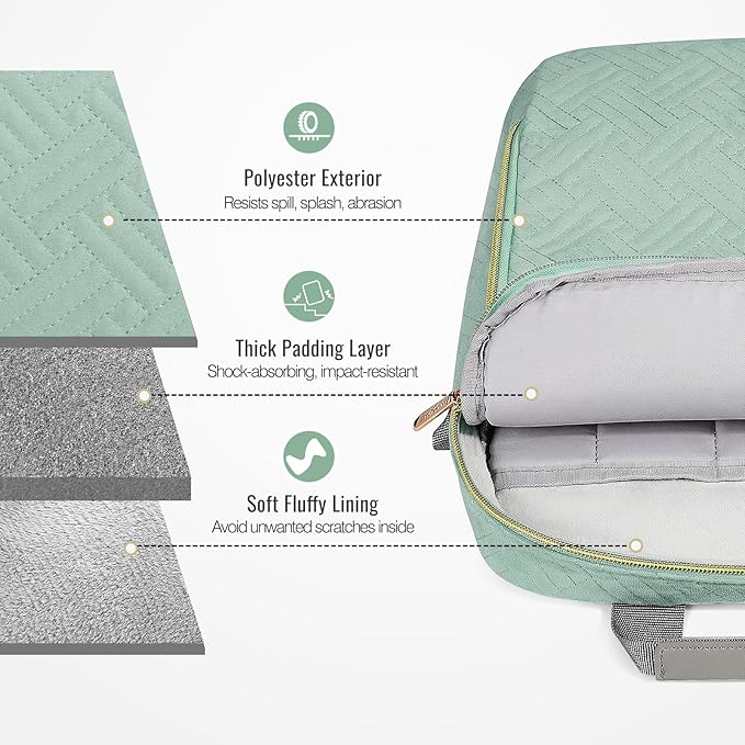 MoKo 13-14 in Puffer Laptop Sleeve Bag for 13-inch New Mac Air M5/Neo A18 Pro, 14-inch Mac Pro M5/M4/M3/M2/M1, 13.8“ Surface, Puffy Laptop Carrying Case with Handle & Shoulder Strap, Light Green