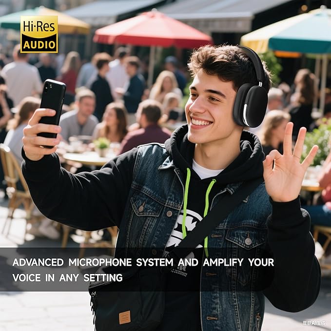 Freepods Over-Ear Bluetooth Headphones with Mic,120 Hour Playtime Active Noise Cancelling,Hi-Res Audio,Wireless ANC Headset, Android Compatible - Black