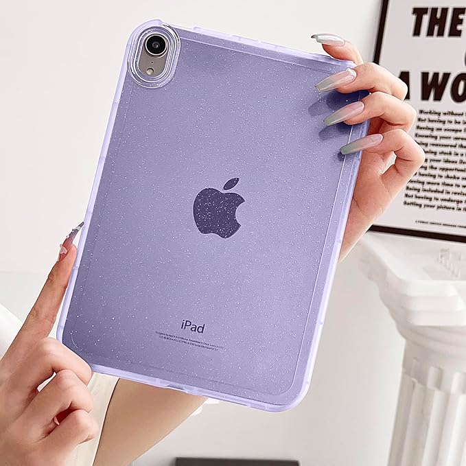 for Apple iPad Air 5th/Air 4th Generation 2022/2020 10.9 inch, Glitter Clear Soft Silicone Flexible TPU Back Shockproof Shell Bling Sparkly Paper Lightweight Thin Protective Cover, Purple