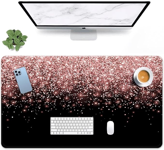Britimes Rose Gold Pink Large Mouse Pad Non-Slip Golden Holiday Desk Pad Keyboard and Mouse Desk Mat Gaming Mousepad for Game, Office & Home, 31.5 x 15.7 in