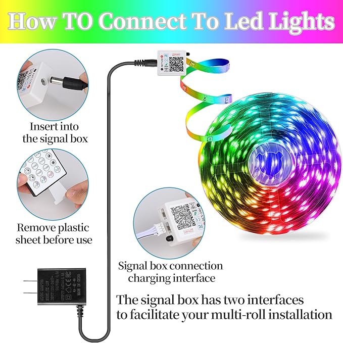QZYL LED Lights for Bedroom, 25FT RGB LED Strip Lights with 44 Keys IR Remote, Smart LED Light Strip with Adhesive Backing Adjustable Brightness App Control for Bedroom Party Decoration