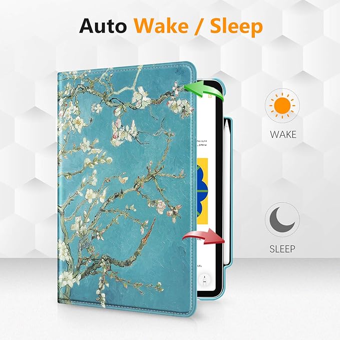 Fintie Rotating Case for iPad Air 11-inch M4/M3/M2 (2026/2025/2024), iPad Air 5th (2022) / 4th Generation 10.9 Inch - 360 Degree Rotating Protective Stand Cover with Pencil Holder, Blossom
