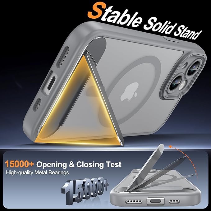 Magnetic Compatible with iPhone 15 Case, [Built-in Invisible Kickstand][Compatible with MagSafe][Full Camera Protection] Translucent Matte Phone Case for iPhone 15 6.1" Gray