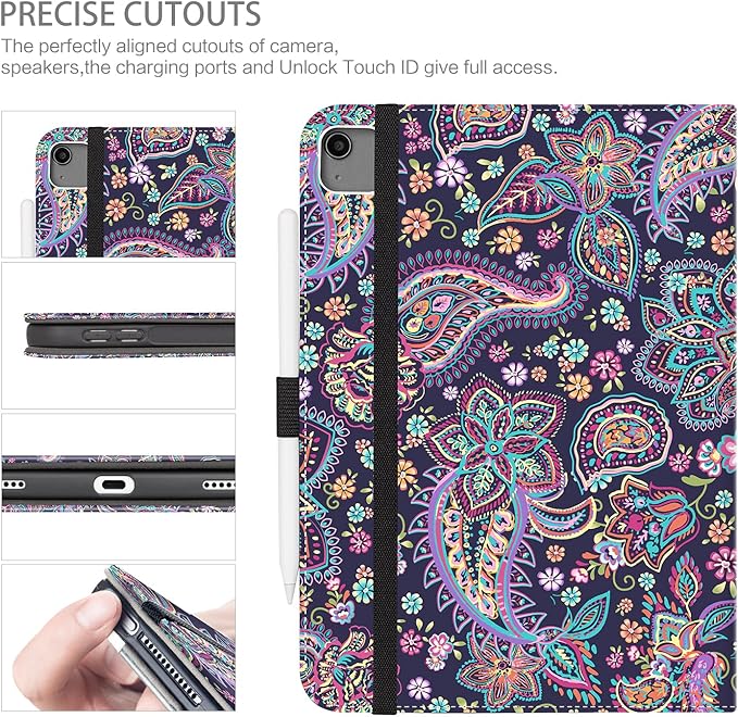 Case for iPad Air 13-inch ((M4/M3/M2)2026/2025/2024, iPad Pro 12.9 inch Case 6th/5th/4th/3rd Gen Pencil Holder, Multi-Angle Adjustable Stand Shockproof Pocket/Hand Strap/Auto Wake Sleep Paisley Floral