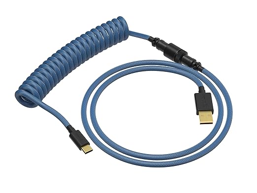 Ranked Coiled Keyboard Cable | Handcrafted Double-Sleeved Braided Cable | USB Type C to A | 5-Pin Aviator Connector for Custom Mechanical Gaming Keyboard | Support Fast Charge 20W (Skydiver)