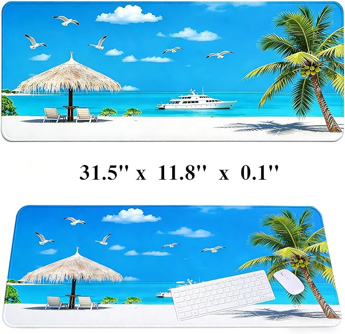 31.5x11.8 Inch Non-Slip Long Extended Large Gaming Mouse Pad with Stitched Edges XL Laptops Keyboard Mouse Mat (Beach Sky)
