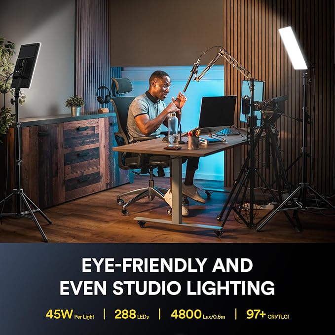 RALENO LED Video Panel Light, 2-Pack 18" 45W Photography Lights with 78'' Stand & Remote for Video Recording TikTok YouTube Streaming, CRI97+ Bi-Color 2500-6500K Studio Lighting