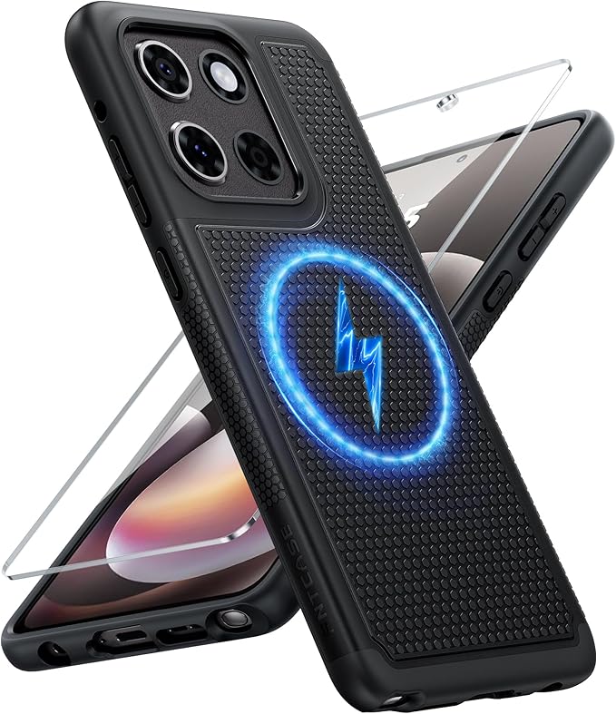 FNTCASE for Moto G Stylus 2026/2025 Case Magnetic: Fits MagSafe, with Screen Protector, 14FT Military Grade Drop Protection Shockproof Non-Slip Matte Dual Layer Phone Cover, 6.7 inch (Black Magnetic)