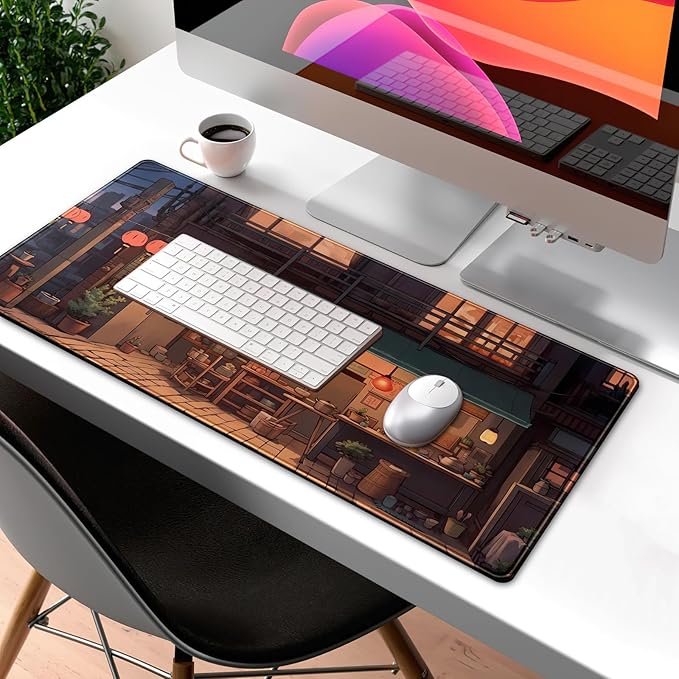 Anime Shop Desk Mat Retro Art Lofi Aesthetic Large Mouse Pad Extended Gaming Mousepad XL Desk Pad Laptop Keyboard Mouse Mat Deskmat 31.5"x11.8" Cute Office Decor