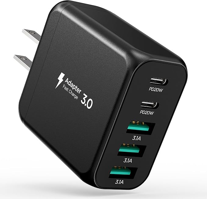 EIZLXQ USB C Charger Block, Type C Charger Fast Charging,Total 50W 5-Port USB Wall Charger Multiport Type C Charging Block Cube for iPhone 17/16/15/14/13/12/11 Pro Max XS, iPad, Samsung & More-Black