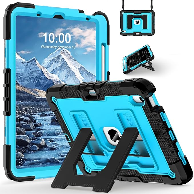 for iPad Air 11 Inch M4/M3/M2 (2026/2025/2024) iPad Air 5th/4th Generation Case 10.9 Inch (2022/2020),Military Grade Shockproof iPad Case Air 11 Inch with Pencil Holder, Black Blue